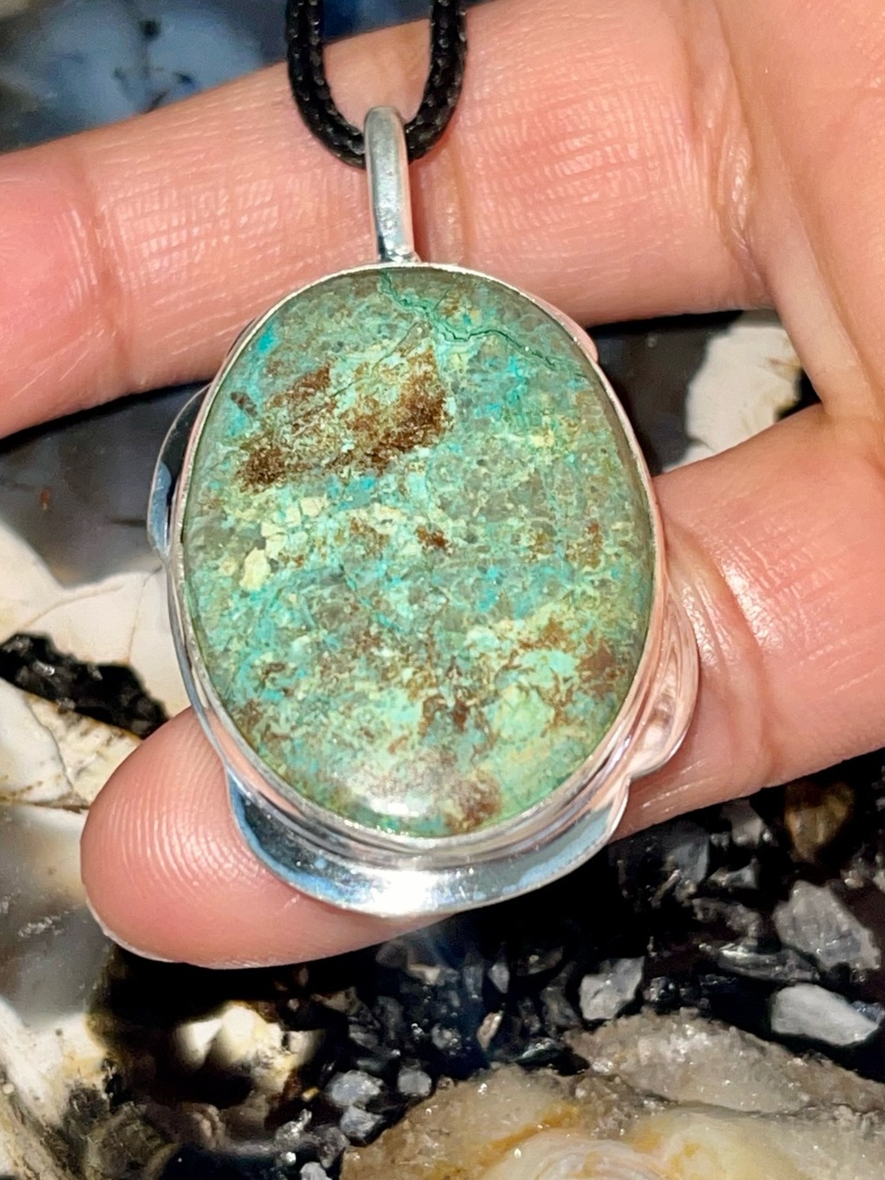 Chrysocolla- Shattuckite Crystal Pendant 2” - Picture 6 of 17